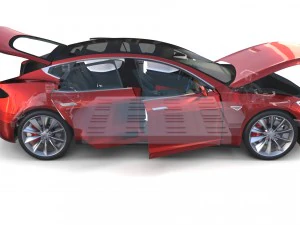 tesla model s 2016 red with interior and chassis 3D Model