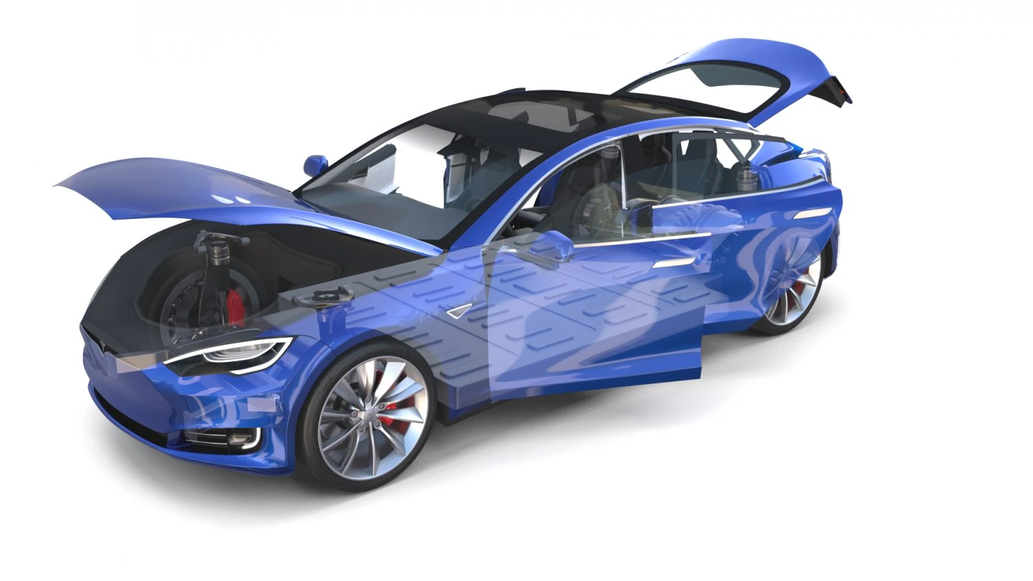 tesla model s 2016 blue with interior and chassis 3D Model .c4d .max .obj .3ds .fbx .stl .blend 