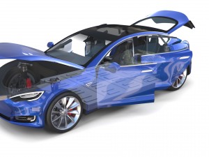 tesla model s 2016 blue with interior and chassis 3D Model