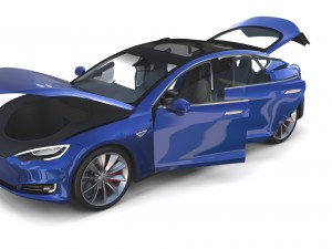 tesla model s 2016 blue with interior and chassis 3D मॉडल