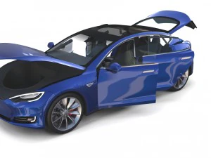 tesla model s 2016 blue with interior and chassis 3D Model