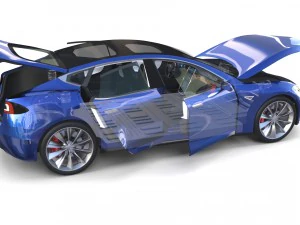 tesla model s 2016 blue with interior and chassis 3D Model