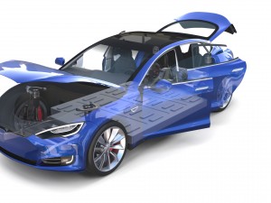 tesla model s 2016 blue with interior and chassis 3D मॉडल