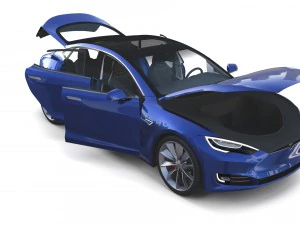 tesla model s 2016 blue with interior and chassis 3D Model