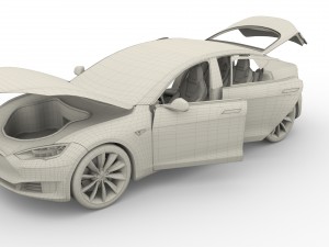 tesla model s 2016 blue with interior and chassis 3D मॉडल