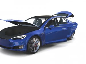 tesla model s 2016 blue with interior and chassis 3D Model