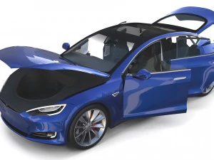 tesla model s 2016 blue with interior and chassis 3D Model