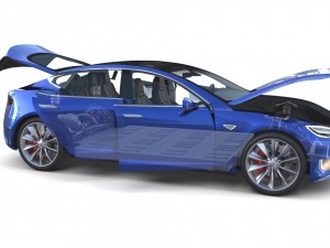 tesla model s 2016 blue with interior and chassis 3D मॉडल