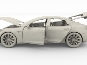 tesla model s 2016 blue with interior and chassis 3D मॉडल