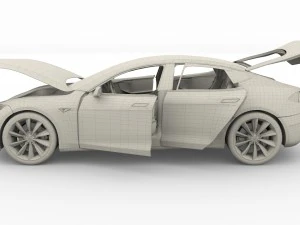 tesla model s 2016 blue with interior and chassis 3D Model