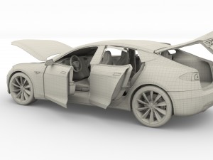 tesla model s 2016 blue with interior and chassis 3D मॉडल