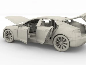 tesla model s 2016 blue with interior and chassis 3D Model