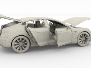 tesla model s 2016 blue with interior and chassis 3D मॉडल