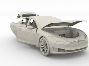 tesla model s 2016 blue with interior and chassis 3D मॉडल