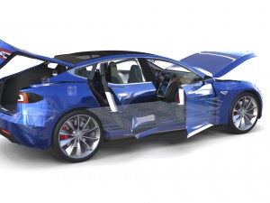 tesla model s 2016 blue with interior and chassis 3D मॉडल
