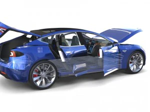 tesla model s 2016 blue with interior and chassis 3D Model