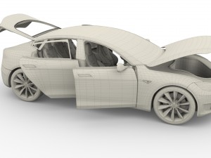 tesla model s 2016 blue with interior and chassis 3D मॉडल