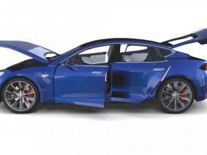 tesla model s 2016 blue with interior and chassis 3D मॉडल