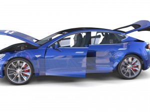 tesla model s 2016 blue with interior and chassis 3D मॉडल