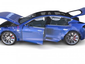 tesla model s 2016 blue with interior and chassis 3D मॉडल