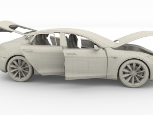 tesla model s 2016 blue with interior and chassis 3D मॉडल