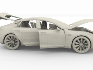 tesla model s 2016 blue with interior and chassis 3D Model