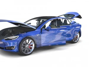 tesla model s 2016 blue with interior and chassis 3D Model