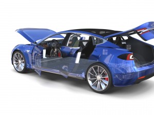 tesla model s 2016 blue with interior and chassis 3D मॉडल