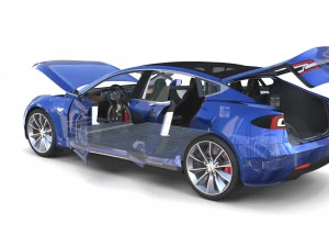 tesla model s 2016 blue with interior and chassis 3D Model