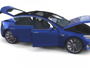 tesla model s 2016 blue with interior and chassis 3D मॉडल