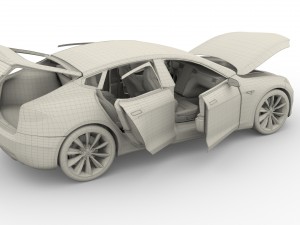 tesla model s 2016 blue with interior and chassis 3D मॉडल