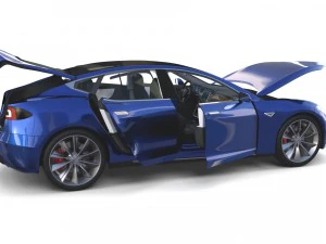 tesla model s 2016 blue with interior and chassis 3D Model