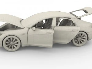 tesla model s 2016 blue with interior and chassis 3D Model