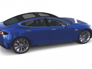 tesla model s 2016 blue with interior and chassis 3D मॉडल