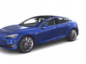 tesla model s 2016 blue with interior and chassis 3D मॉडल