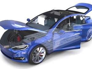 tesla model s 2016 blue with interior and chassis 3D मॉडल