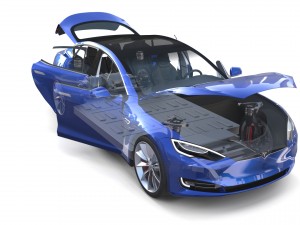tesla model s 2016 blue with interior and chassis 3D मॉडल