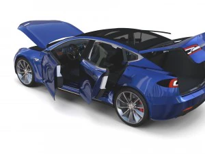 tesla model s 2016 blue with interior and chassis 3D Model