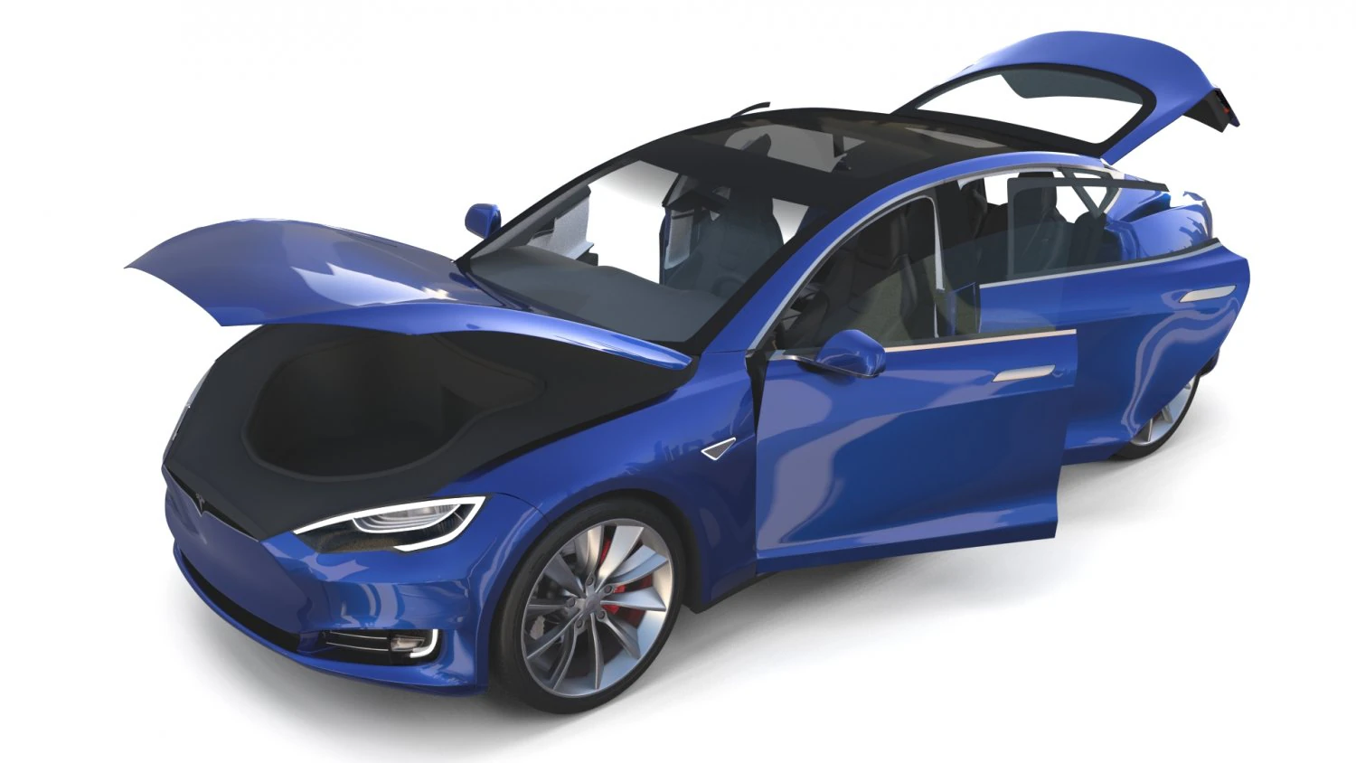 tesla model s 2016 blue with interior 3D Model .c4d .max .obj .3ds .fbx .stl .blend 