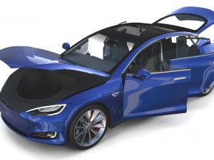 tesla model s 2016 blue with interior 3D Model