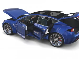 tesla model s 2016 blue with interior 3D Model