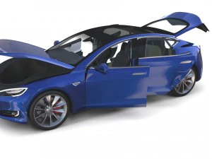 tesla model s 2016 blue with interior 3D Model