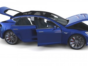 tesla model s 2016 blue with interior Modèle 3D