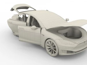 tesla model s 2016 blue with interior 3D Model