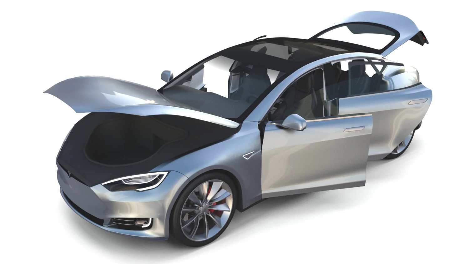 tesla model s 2016 perak dengan interior Model 3D .c4d .max .obj .3ds .fbx .stl .blend 
