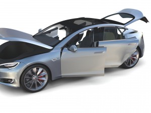 tesla model s 2016 silver with interior 3D Model