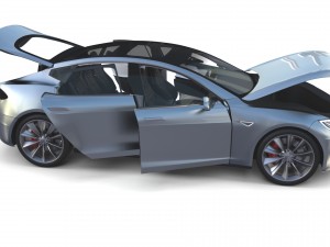 tesla model s 2016 silver with interior 3D Model