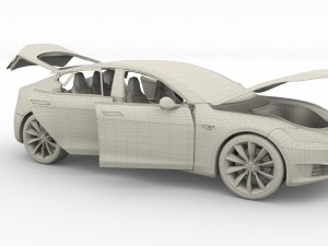 tesla model s 2016 silver with interior 3D Model
