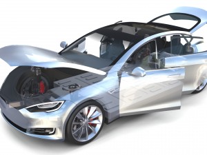 tesla model s 2016 silver with interior and chassis model 3D Model