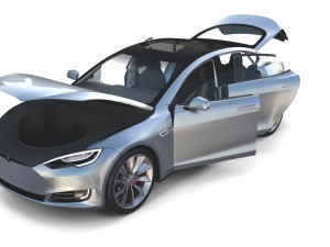 tesla model s 2016 silver with interior and chassis model 3Dモデル